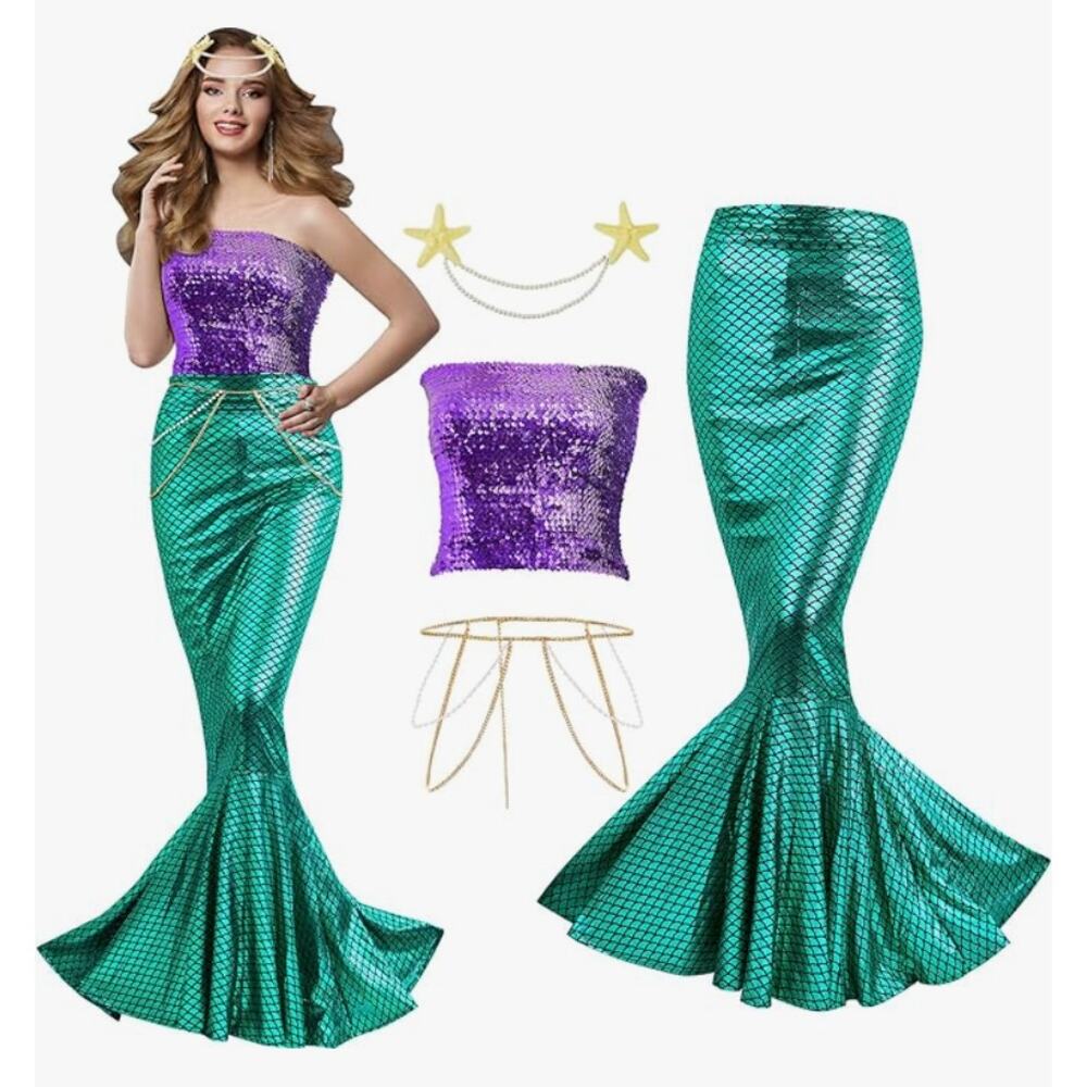 Mermaid Sequin Tube Top and Shimmery Green Mermaid Skirt Set